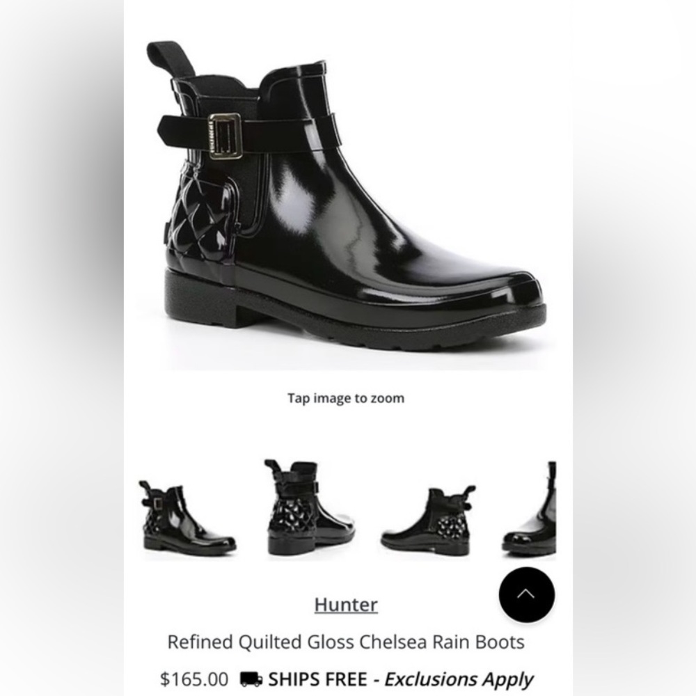 Hunter Refined Quilted Gloss Chelsea Rain Boots Size 8 NEW $165